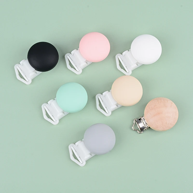 LOFCA 5pcs/lot Baby Wooden Pacifier Clip Making DIY Silicone Beads Pacifiers Chain Accessory Infant Soother Clasps