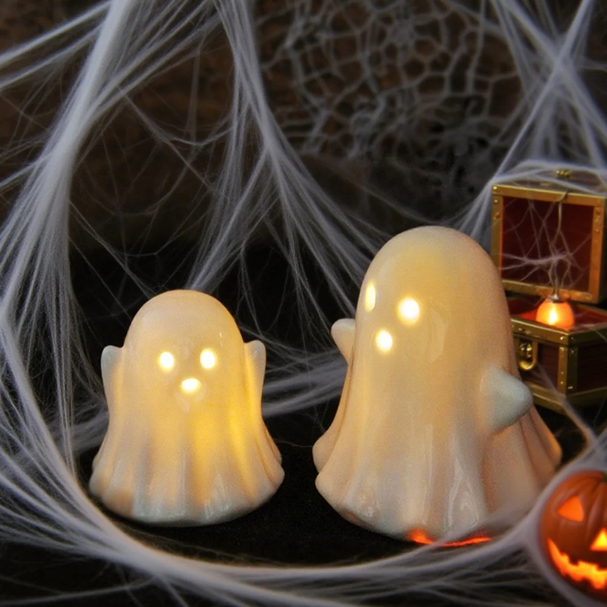 

Cute Ghost LED Light Set - Ceramic Halloween Decor, Indoor/Outdoor Party & Garden Accessories