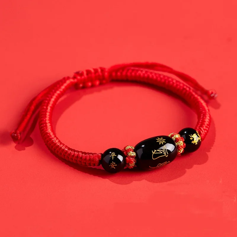 2024 Dragon Bracelet For Men Women Jewelry Zodiac Ox Rabbit Dog Artificial Agate Bead Red Rope Weaving Male Hand Accessories