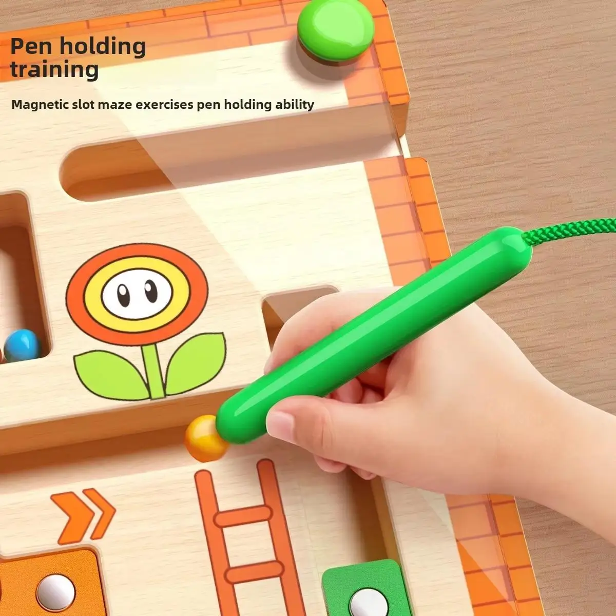Gioco di ordinamento dei colori magnetici Montessori Labirinto da tavolo Penna Perline mobili Giocattolo educativo di controllo sensoriale in legno per bambini
