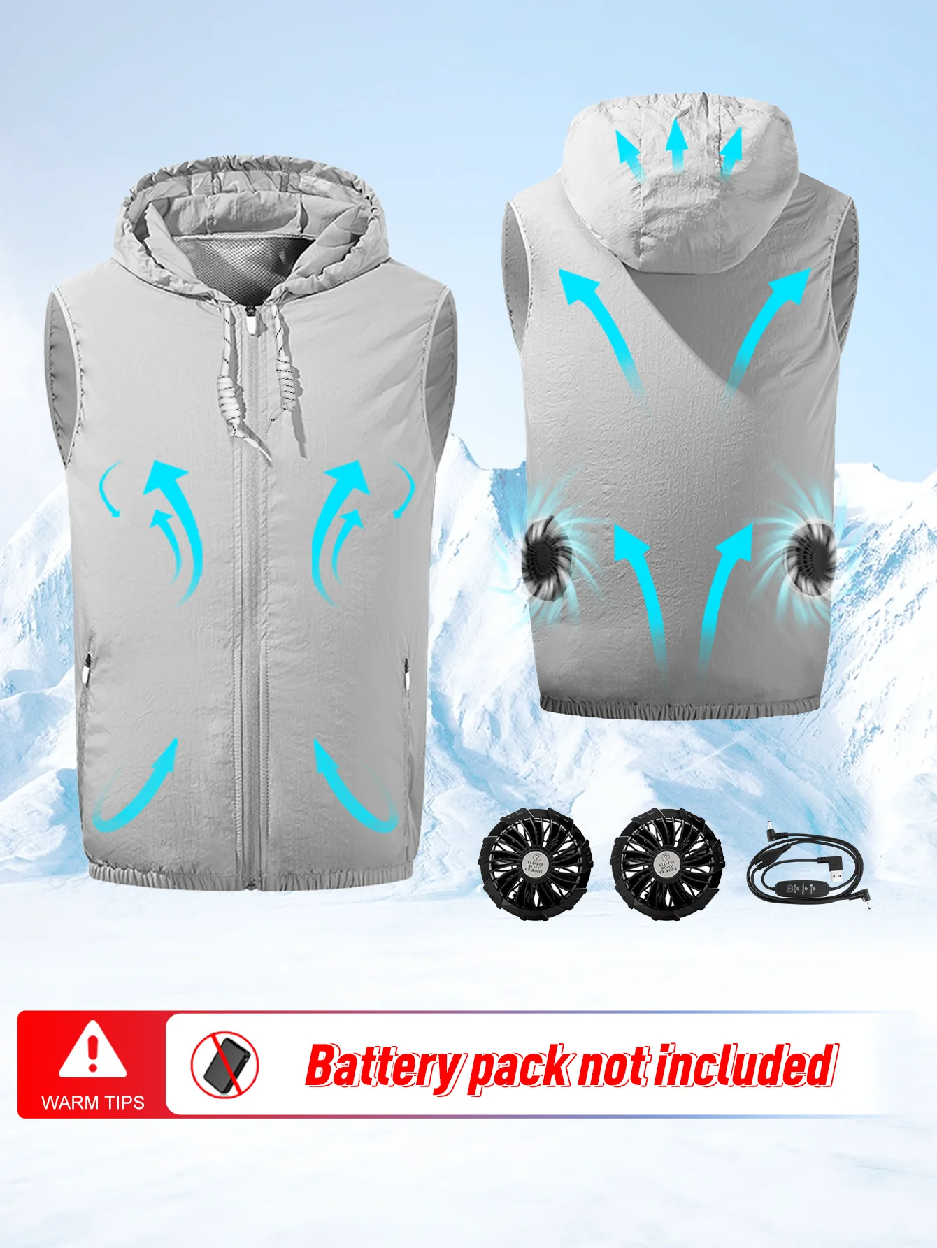 

Жилет с охлаждающим вентилятором, 2 вентилятора, регулируемый объем воздуха в 3 уровнях, костюм с вентилятором с короткими рукавами, куртка с вентилятором, охлаждающая ткань, на открытом воздухе