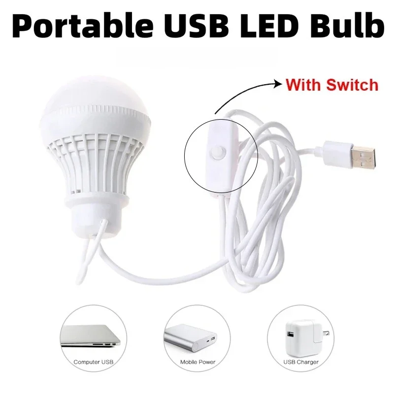 DC 3/5/7W USB Lamp Bulb Portable Camping Lantern Lamp 5V LED USB Power Reading Book Light for Outdoor Camping Tent Lighting