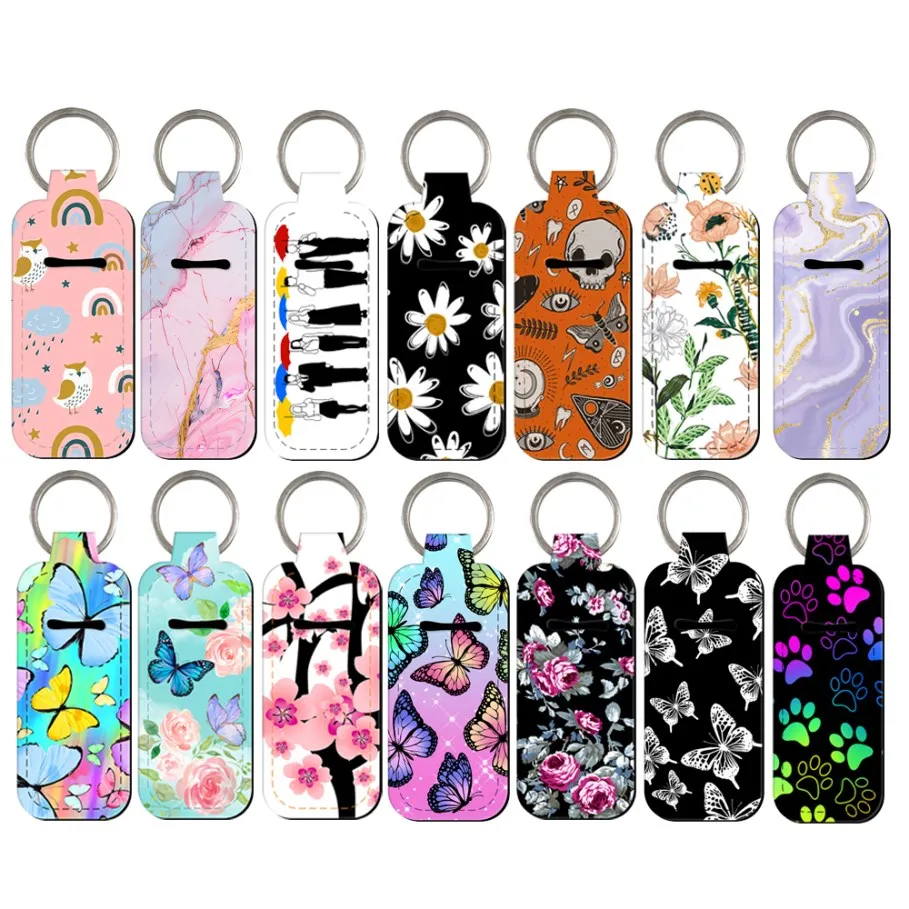 Rainbow Butterfly Clip On Lipstick Holder Keychain Lip Balm Holder Keyring Girls Women Trendy Lip Balm Bag Charms Accessories