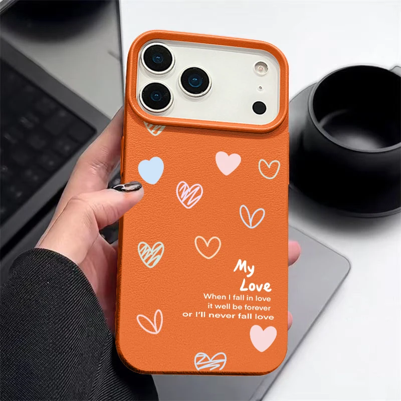 Чехол с узором в виде разноцветных сердец для iPhone 18 Pro Max 17e 18 17 15 16 14 13 Pro Max 16e, ударопрочный, с текстурой кожи, из ТПУ.