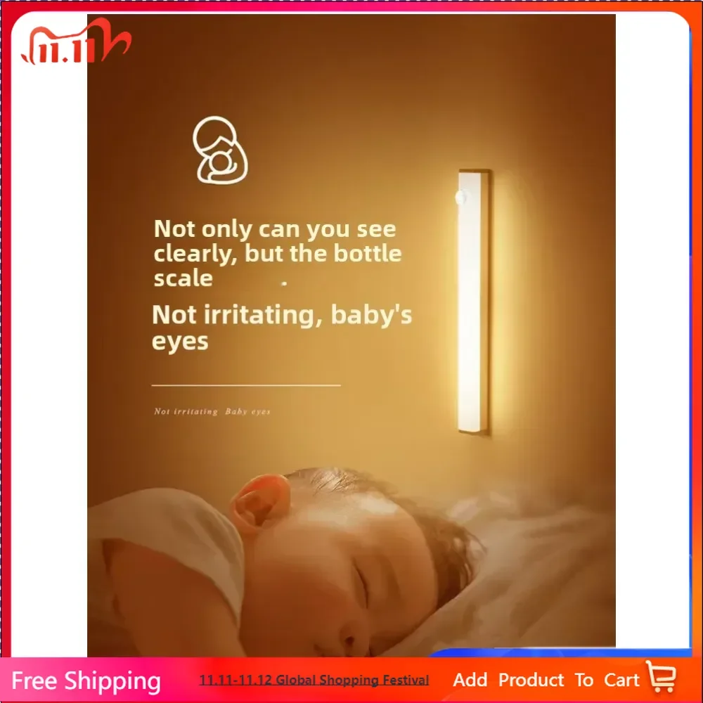 USB Rechargeable LED Cabinet Light with Motion Sensor - Portable Bar Night Light for Kitchen Bedside Wardrobe Closet Induction