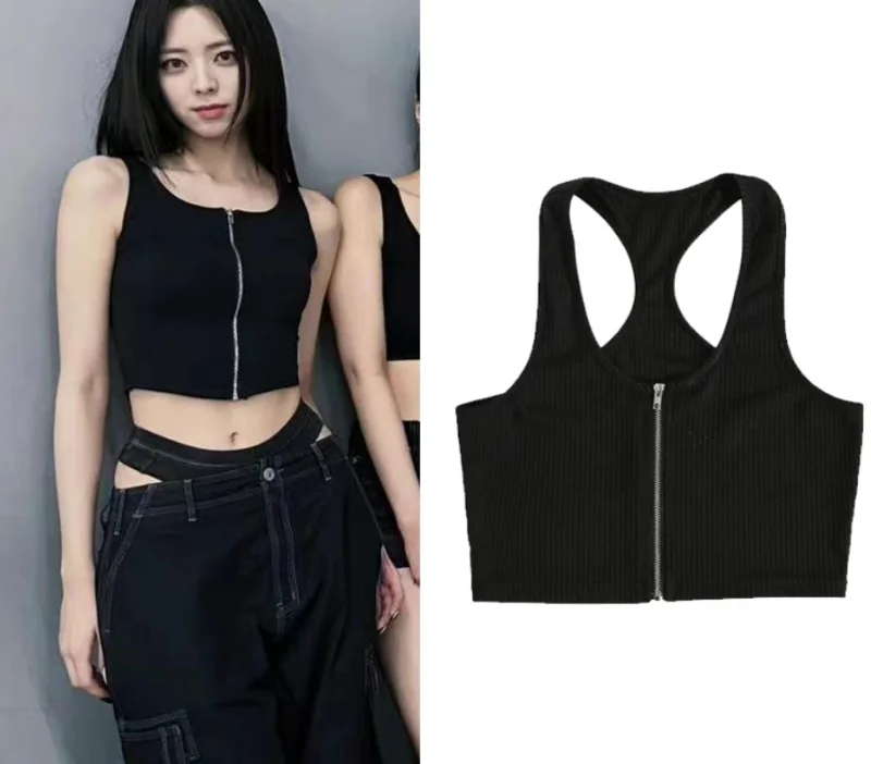 New Kpop Women Group Crop Top Outfit Off Shoulder Slim Vest Dancer Outfit Black Jazz Dancewear Ladies Sexy Nightclub Rave Wear