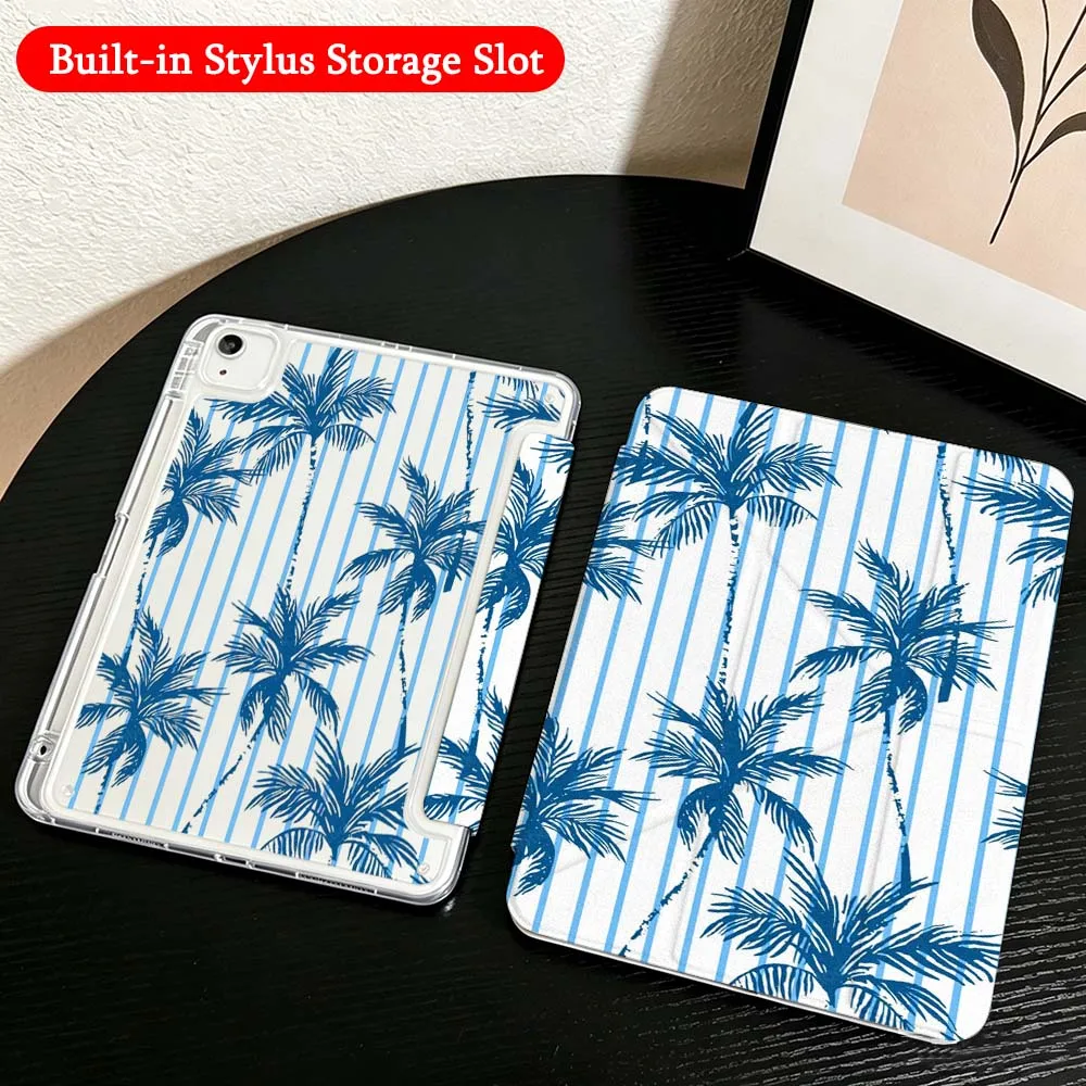 Coconut Tree Striped For iPad Mini Pro Air 5 6 7 8 9 10th 11th 11 9.7 10.9 13 inch Transparent Y-Shaped Folding Tablet Case