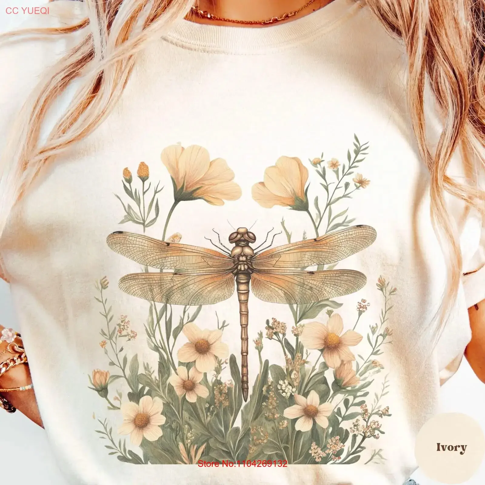 Vintage Dragonfly Floral T Shirt Comfort Color Nature Insect Botanical Garden Cottagecore Bug Earthy Boho  vintage Washed