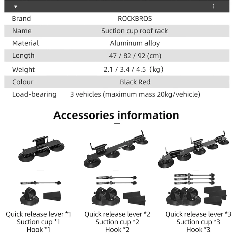 ROCKBROS Bike Rack For Car Carrier Bicycle Suction Cups Roof-Top Trunk Bike Roof Holder Quick MTB Mountain Road Bike Accessory