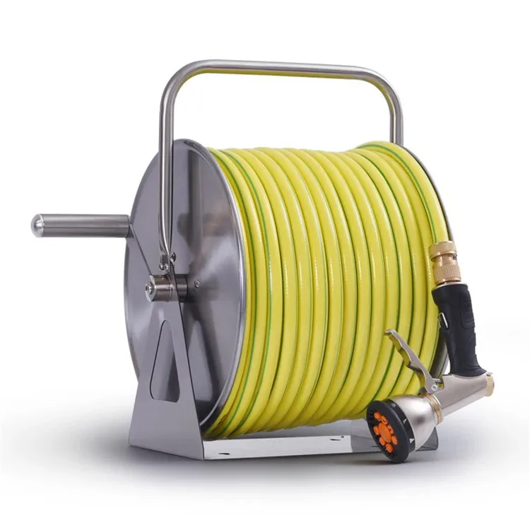 

Portable Small Stainless Steel Metal Cart Retractable PVC Garden Water Hose Pipe Reel with Cart for Car Wash Gardening