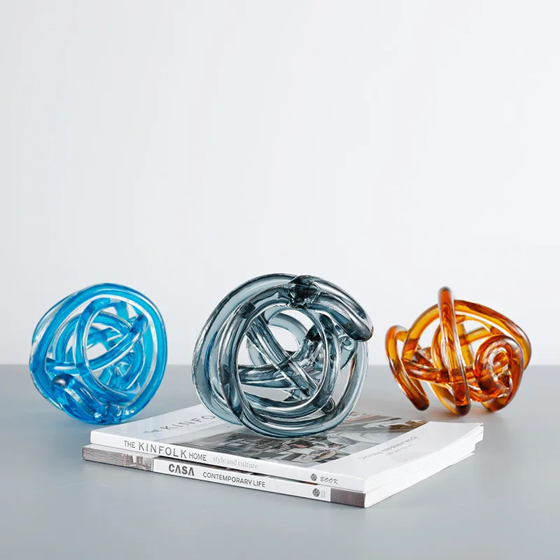 Geometric Twine Knot Glass Hollow Coil Winding Round Ball Transparent Sculpture Decorative Figurines Home Decoration Accessories