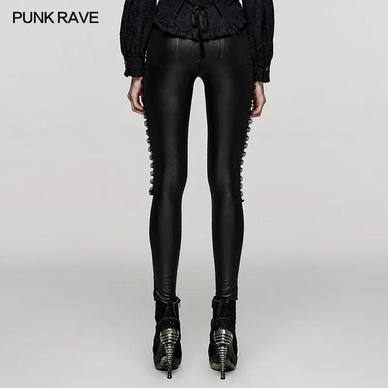 PUNK RAVE Women\'s Gothic Knit Fabric and Mesh Leggings Punk Symmetrical Segmentation Design Lace Decoration Streetwear