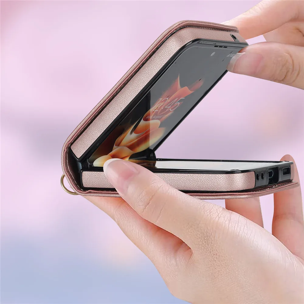 Luxury Crossbody Leather Case For Samsung Galaxy Z Flip 7 6 5 4 3 5G Long Rope Lanyard Shockproof Bumper Lens Protector Cover