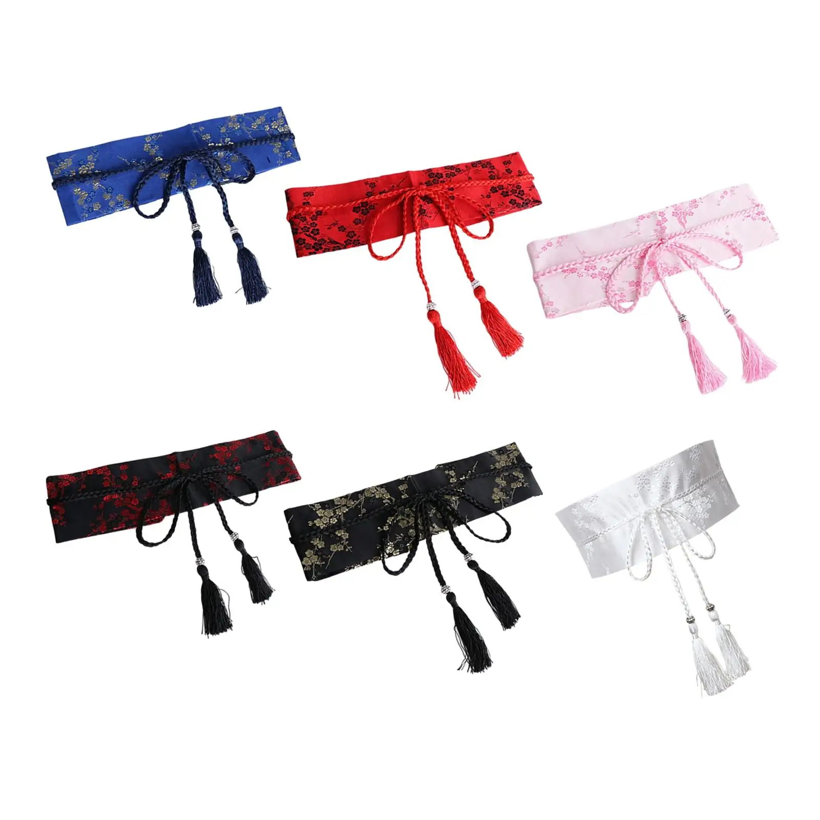 

Japanese Women Satin Waist Belt Plum Blossom Embroidery Waistband for Skirt