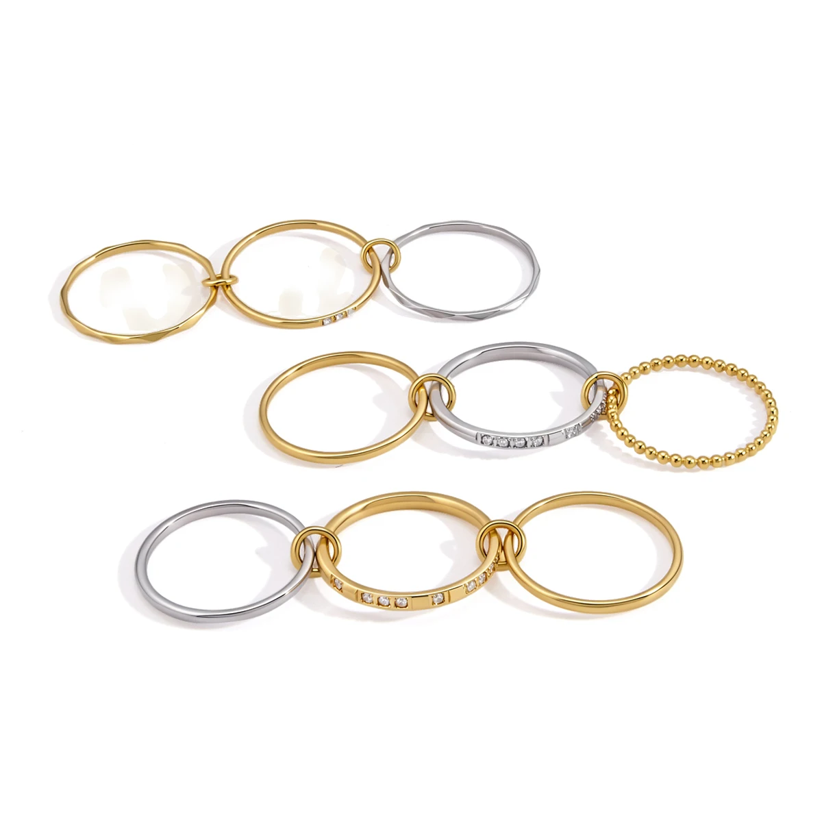 Yori 7# Multi-ring Hammered Ring 18k Gold Color Plated Romantic Valentine's Day Gift Smooth Jewelry Recommend