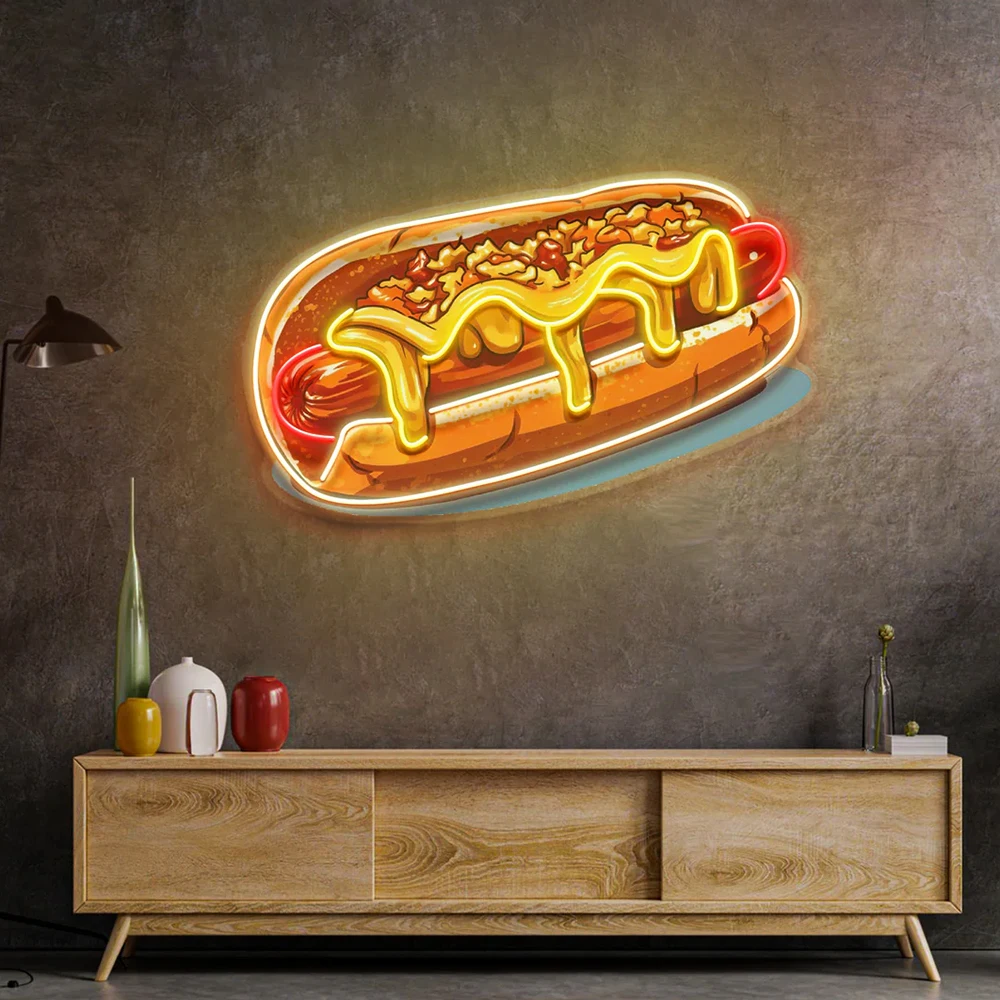 Cheese Hot Dog Neon Pop Art Kitchen Restaurant Art Neon Decor Fast Food Shop Wall Decor