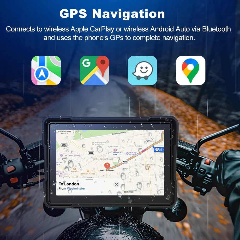 베포캠 오토바이 카플레이 스크린 GPS 네비게이션 휴대용 디지털 대시보드 모토바이크 안드로이드 오토 IP67 방수 모토 모니터