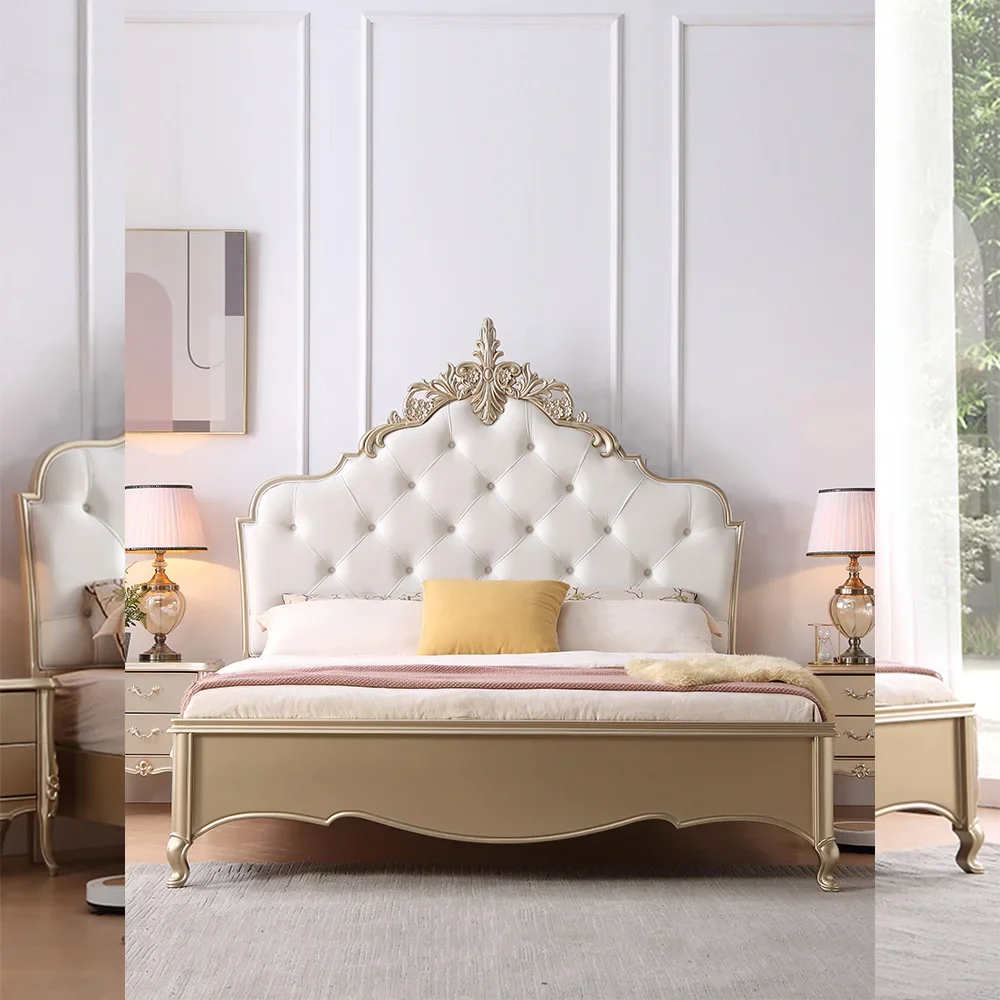 

For Leather King Size Upholstered Bed Modern Wooden Beds Bedroom Furniture Double Soft Bag Luxury Bed