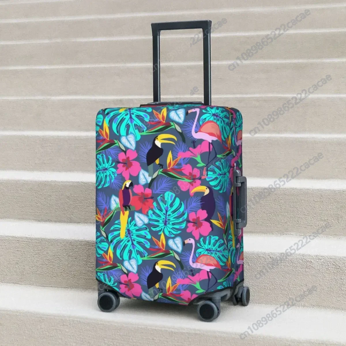 Tropical Plants Suitcase Cover Flamingo Toucan Parrot Travel Custom Made  Protector Vacation Elastic Luggage Accesories