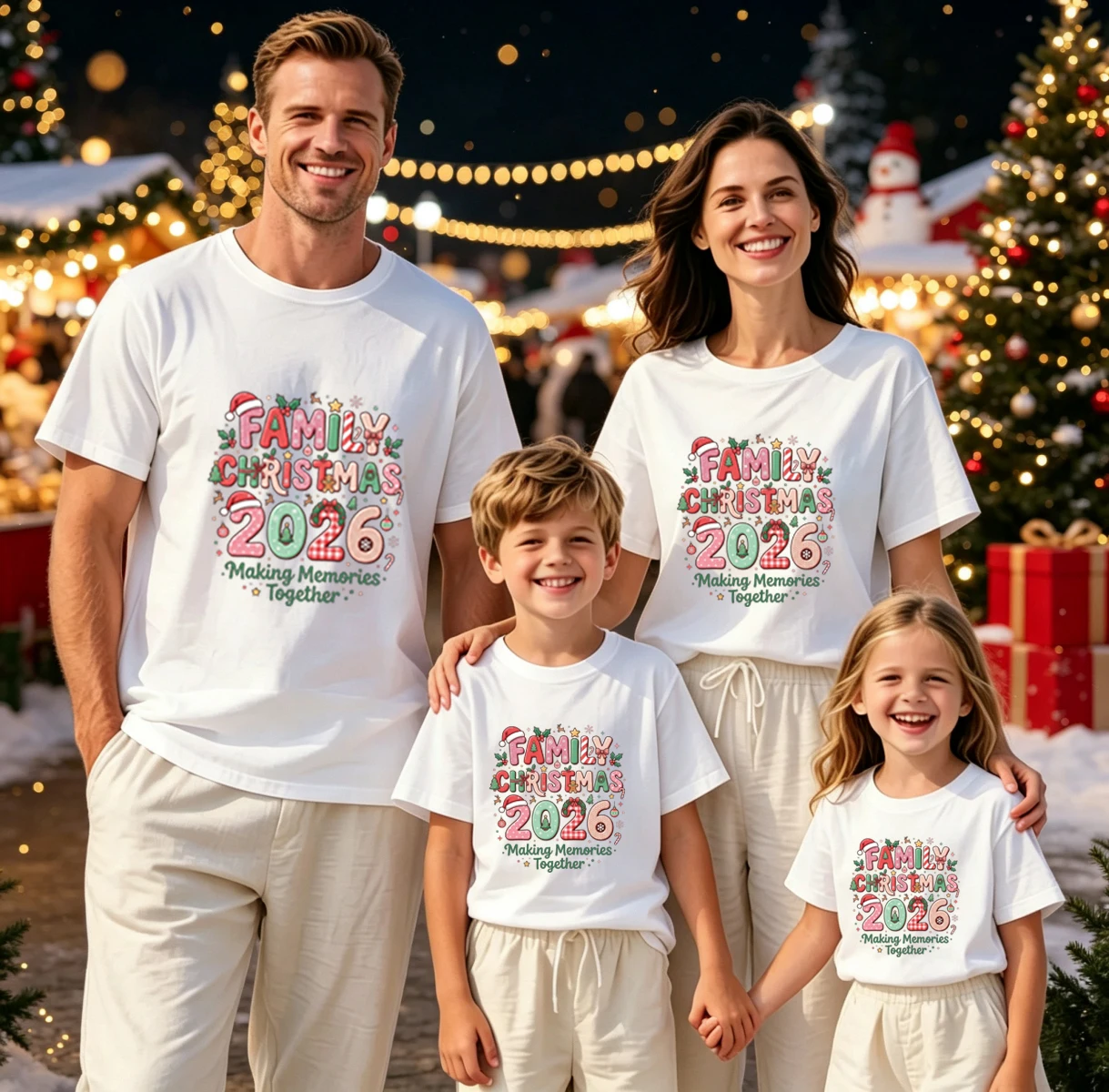 Family Christmas 2026 T-shirts - Make Memories Together - Fashion Family Christmas Festival Tshirt Set for Parents and Kids Tee