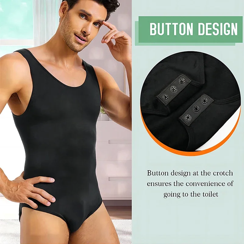 Body Shapewear SLIMBELLE masculino, controle de barriga, shaper de corpo inteiro, compressão, emagrecimento, sem mangas, vírilha aberta, camiseta