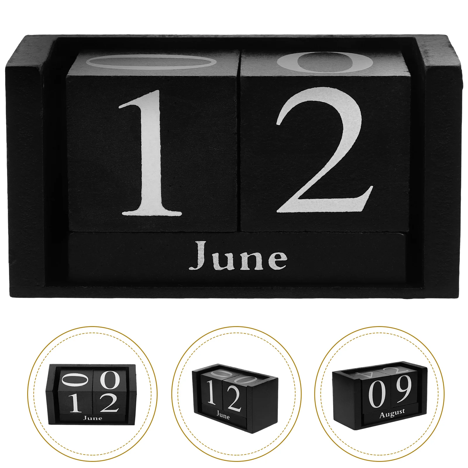 Wooden Desktop Decoration Black Perpetual Calendar for Office Home Blocks Reusable Table Stand Elegant Daily Use Work