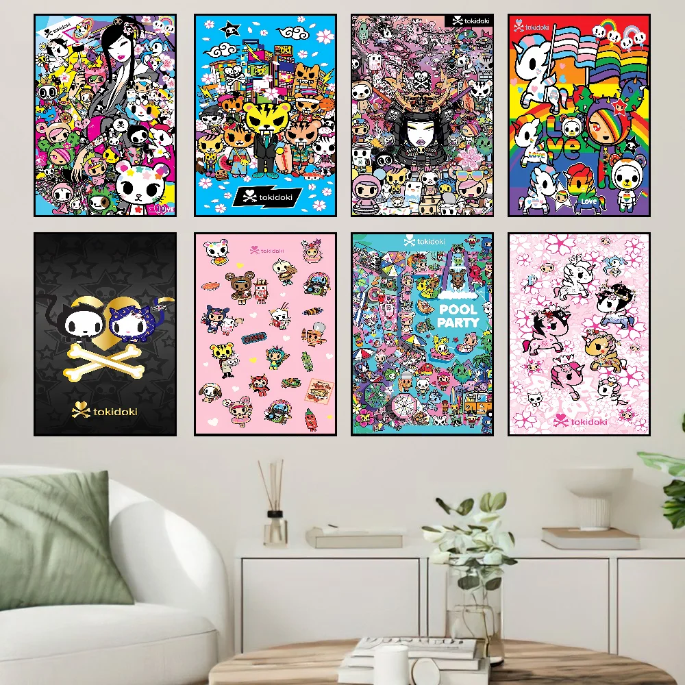 Kawaii T-Tokidoki Poster selbstklebende Kunst wasserfester Papieraufkleber Kaffeehaus Bar Zimmer Wanddekoration