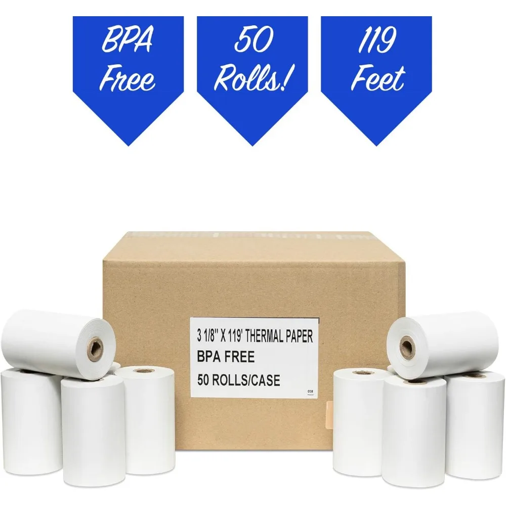 „50 Packungen 3,175 mm x 35,56 m Thermopapier für Registrierkassen“