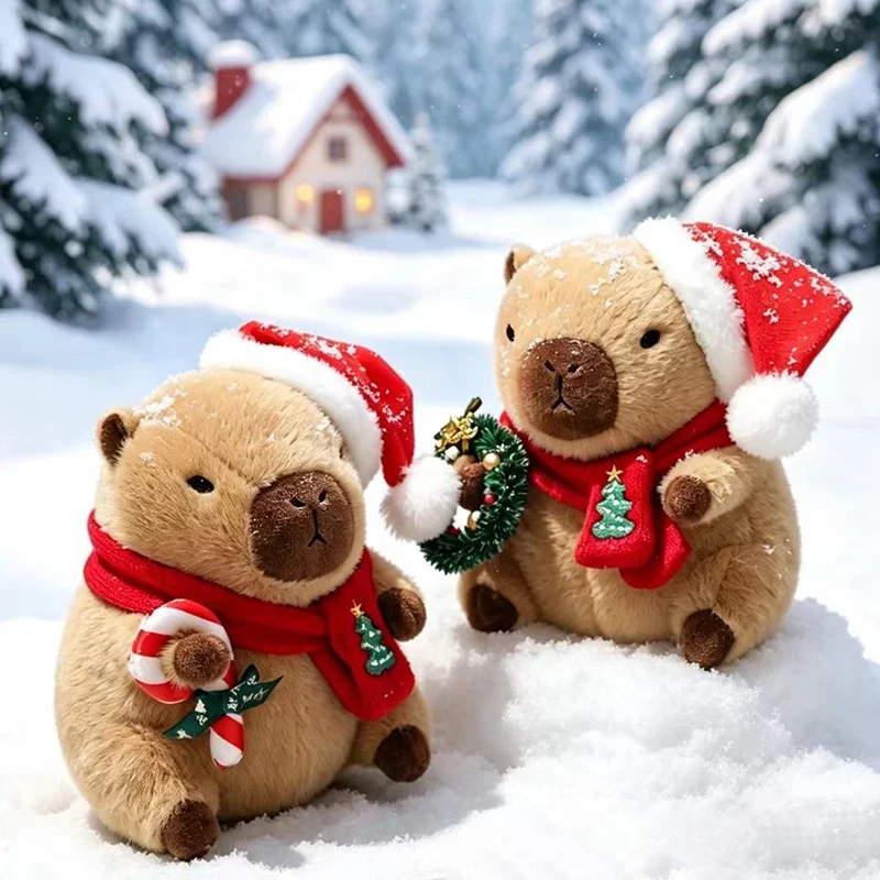 New Christmas Decor Cartoon Plush Christmas Capybara Soft Stuffed Animal Xmas capybara Dolls for Kids Xmas Gifts Party Decor