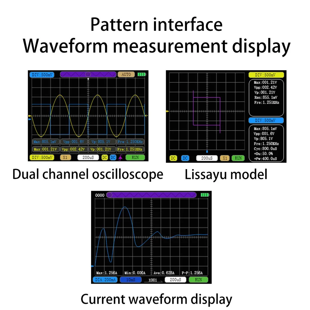 Imagem -05 - Osciloscópio Digital Dual-channel Osciloscópio Atual Bandwidth Padrões Lissajous Corrente 6a Amostragem 50m 10m