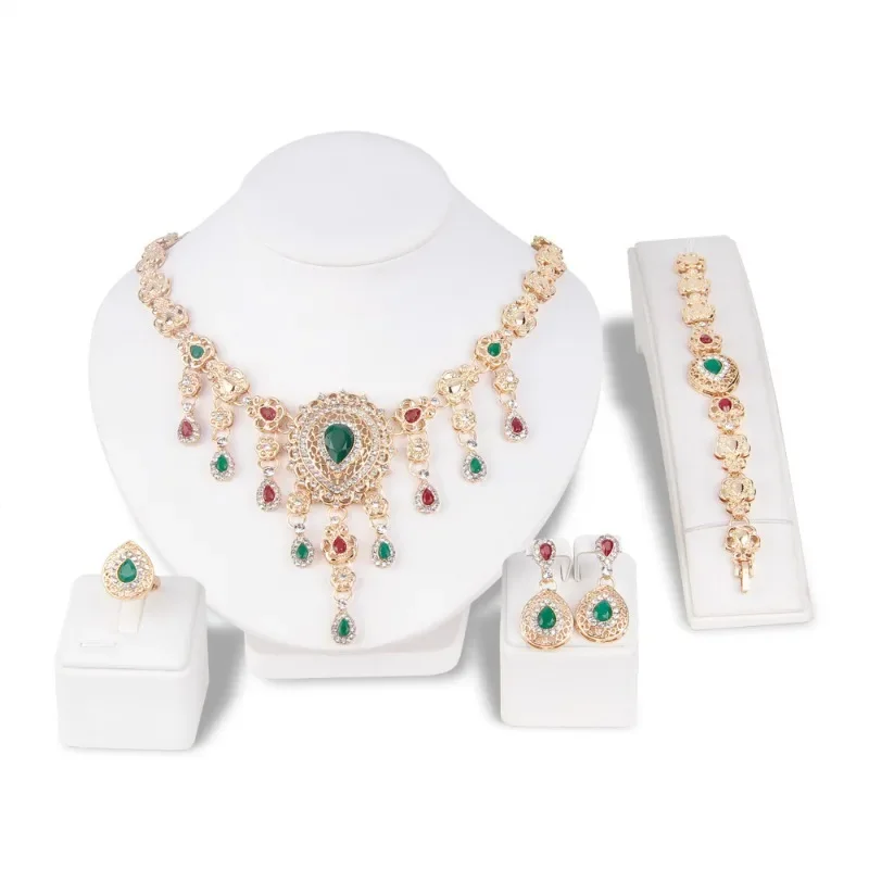 2024 Women\'s New Personality Temperament Necklace Four-piece Fashion Wedding Dance Jewelry Set Wholesale Female  Earings Girl