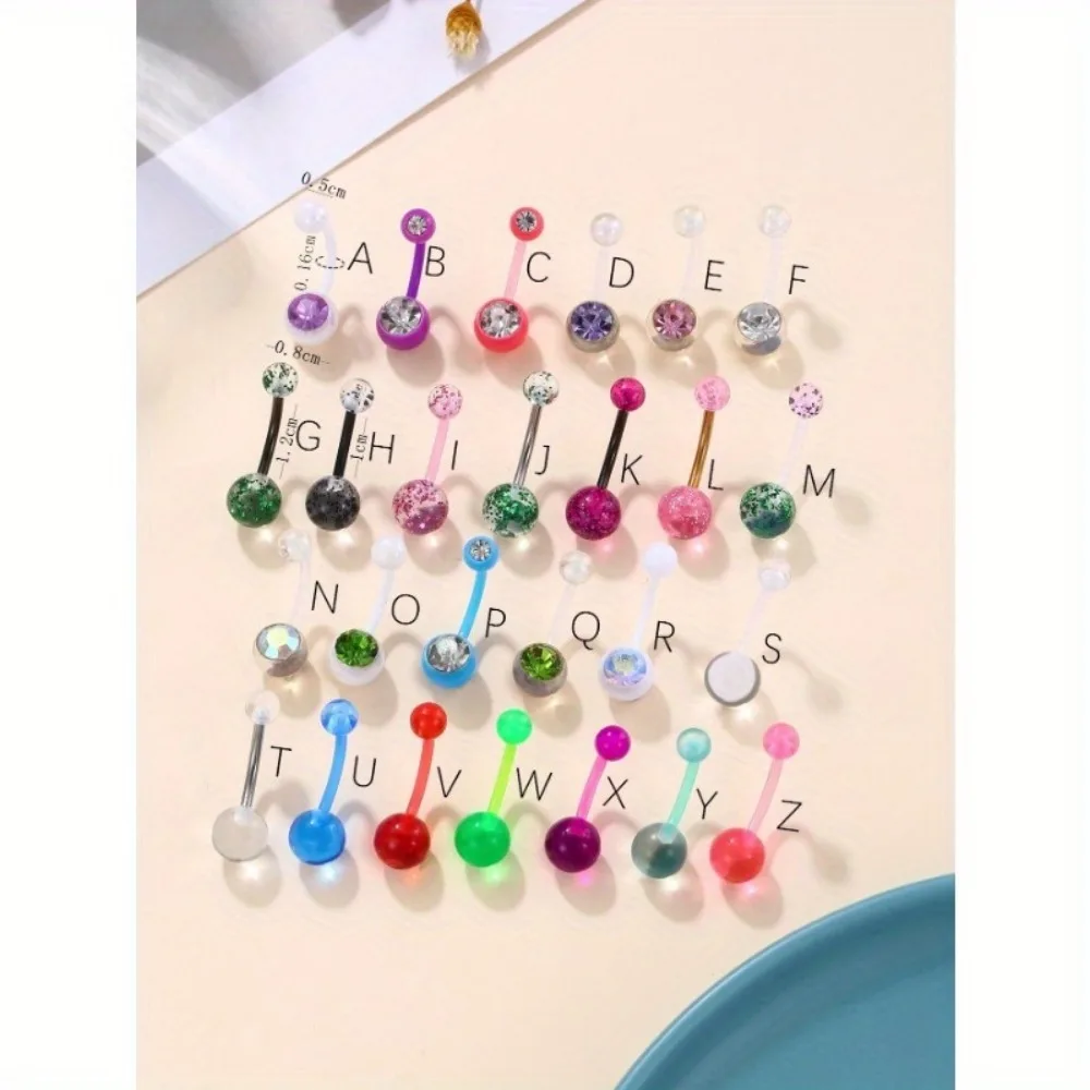 1 Pc Candy Colored Umbilical Ring Colored Glitter Powder Navel Nail Piercing Umbilical Jewelry