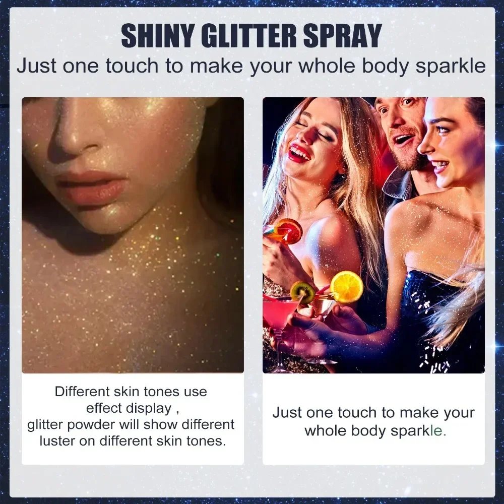 60 ml Shiny Body Glitter Spray Haar Kleidung Highlighter Pulver Langlebige Holographische Pulver Für Halloween Festival Party