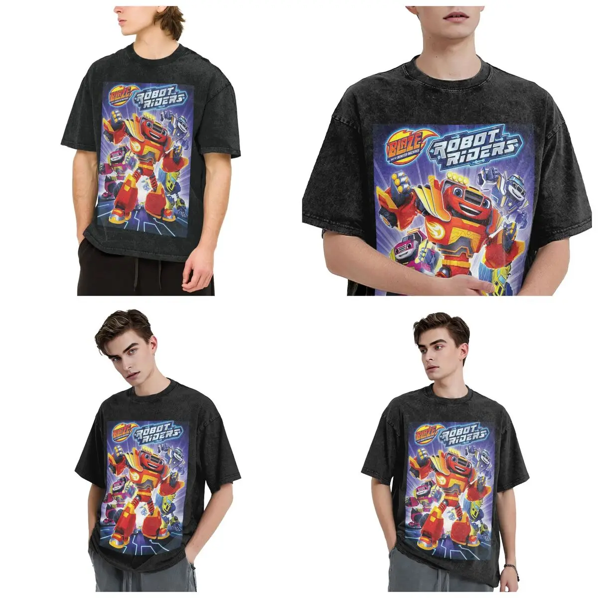 Blaze And The Monster Machines Hip Hop Short Sleeve T-Shirts Washed Tops Tees Streetwear T Shirt Vintage for Men woman