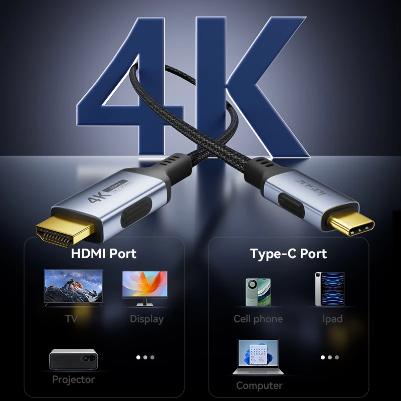 Jasoz USB C to 4K HDMI-compatible Cable 4K/60Hz 2K/120Hz for MacBook Pro iMac iPad Pro for Samsung Galaxy Type C to HDMI 2.0