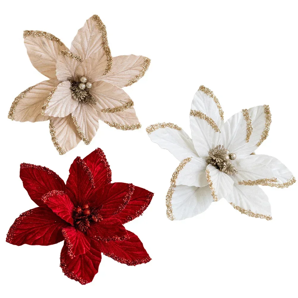 Artificial Christmas Flower Glitter Christmas Poinsettia Christmas Holiday Decorations Beautiful Baubles Design