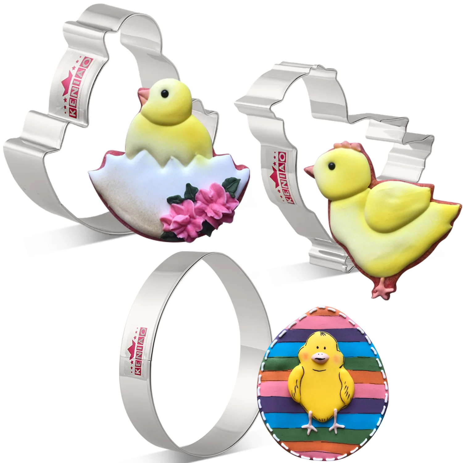 

KENIAO 3pcs Spring Easter Cutters Egg Hatching Chick Chick Biscuit Fondant Pastry Bread Stainless Steel Large Size Cooki Mold