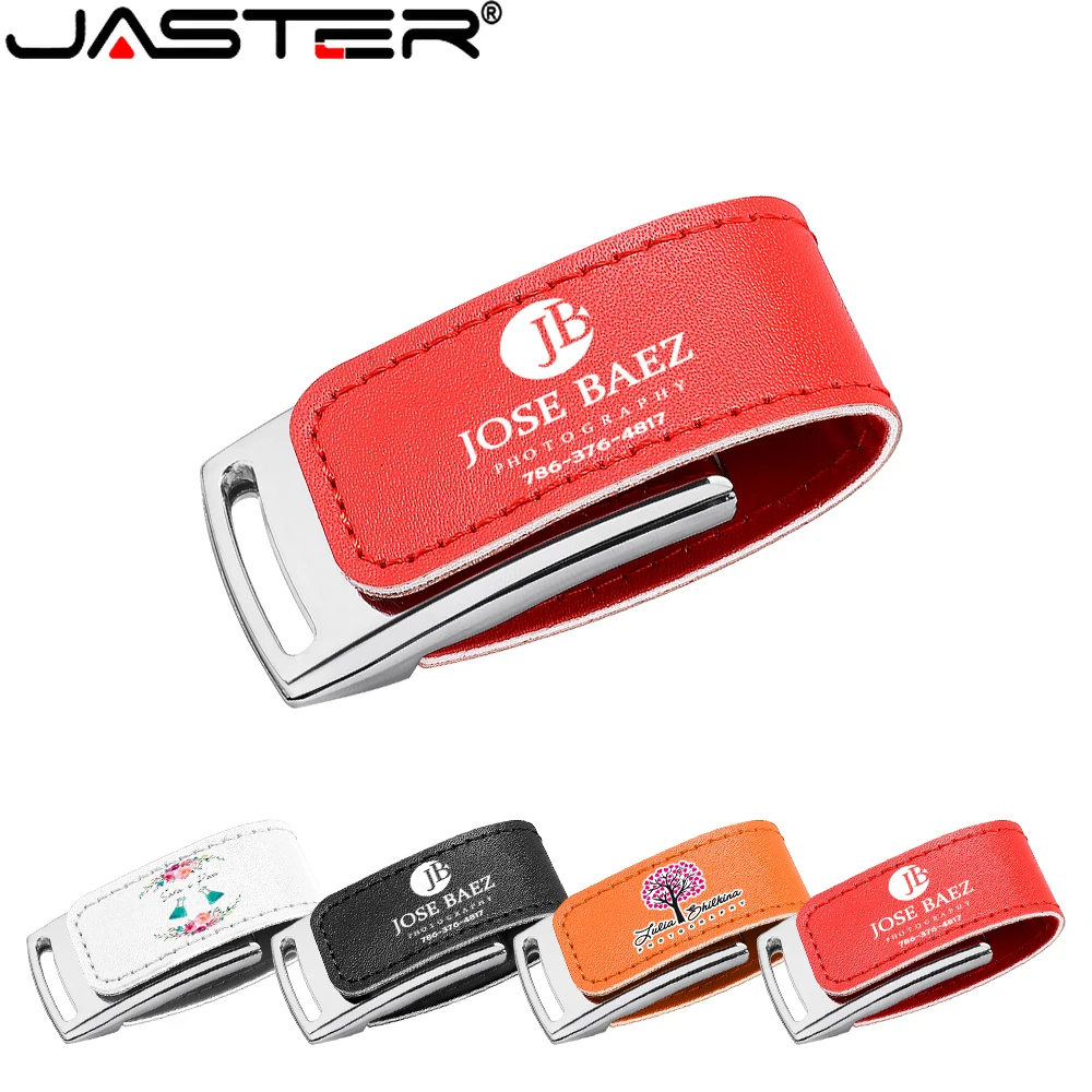 JASTER Leather Pen Drive 128GB with Paper Box USB 2.0 Flash Drives 64GB 32GB 16GB Free custom logo Creative Wedding Memory Stick