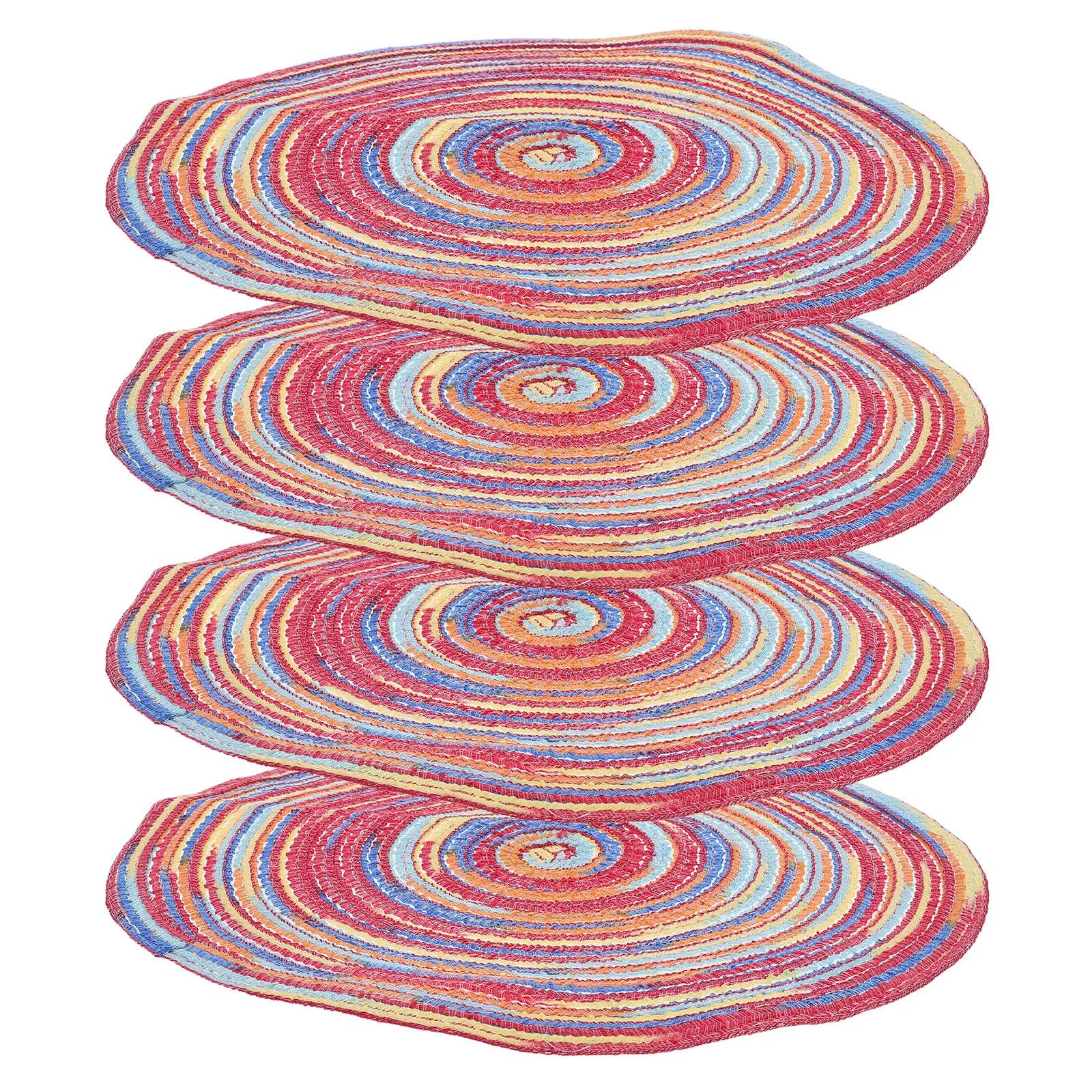 4Pcs Round Woven Placemats Rainbow Cotton Braided Texture Heat Resistant Washable Table Mats Dining Room Kitchen Party
