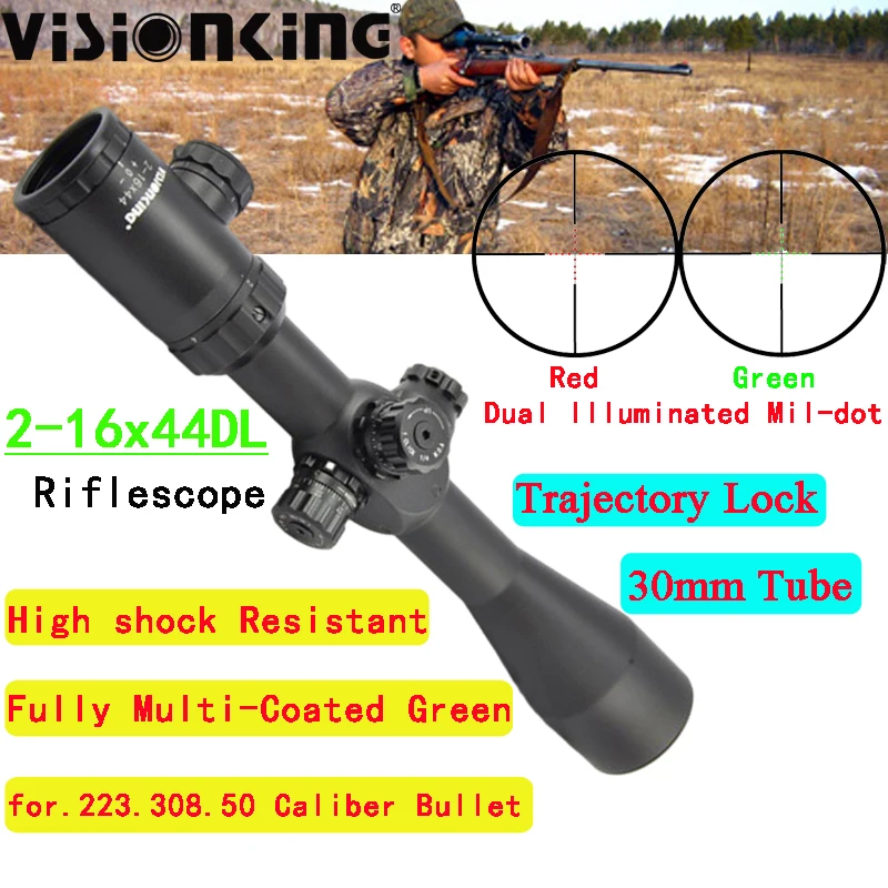 

Visionking 2-16x44 Trajectory Lock Riflescope Illuminated Mil Dot Long Range Side Focus Hunting Aim Sniper Optical Sights .50BMG