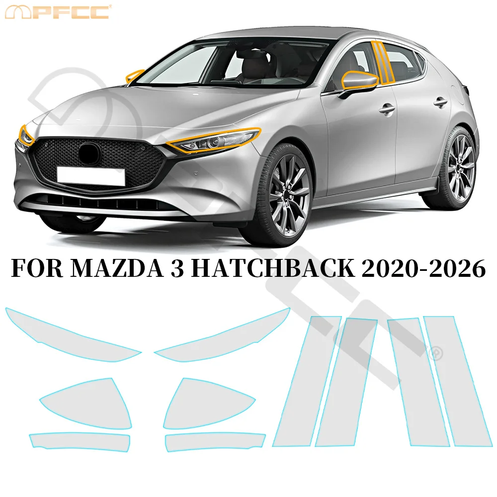For Mazda 3 Hatchback 2020-2026 Car Headlight Rearview B Pillars TPU Paint Protection Film Anti-scratch Clear Sticker Precut PPF