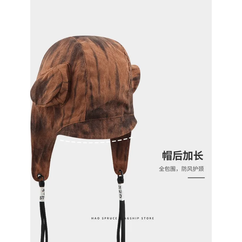 American Dark Style Retro Tie-Dye Kordelzug Riemen Bomber Hüte für Männer und Frauen Frühling Herbst Lässige vielseitige Nischenpilotenkappe