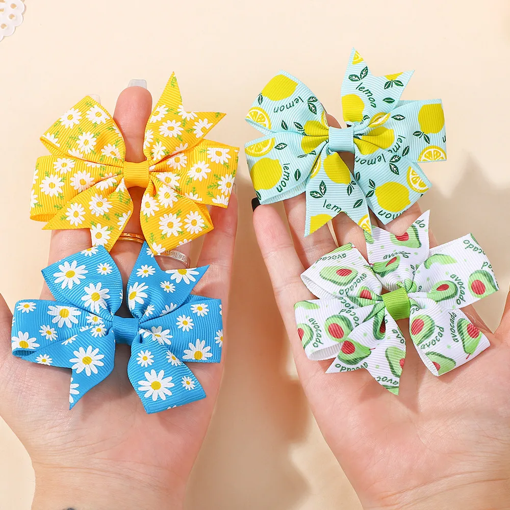2 teile/satz Sommer Daisy Sunflower Dots Band Bögen Haar Clips Baby Mädchen Grosgrain Haarnadeln Headwear Kinder Haar Zubehör