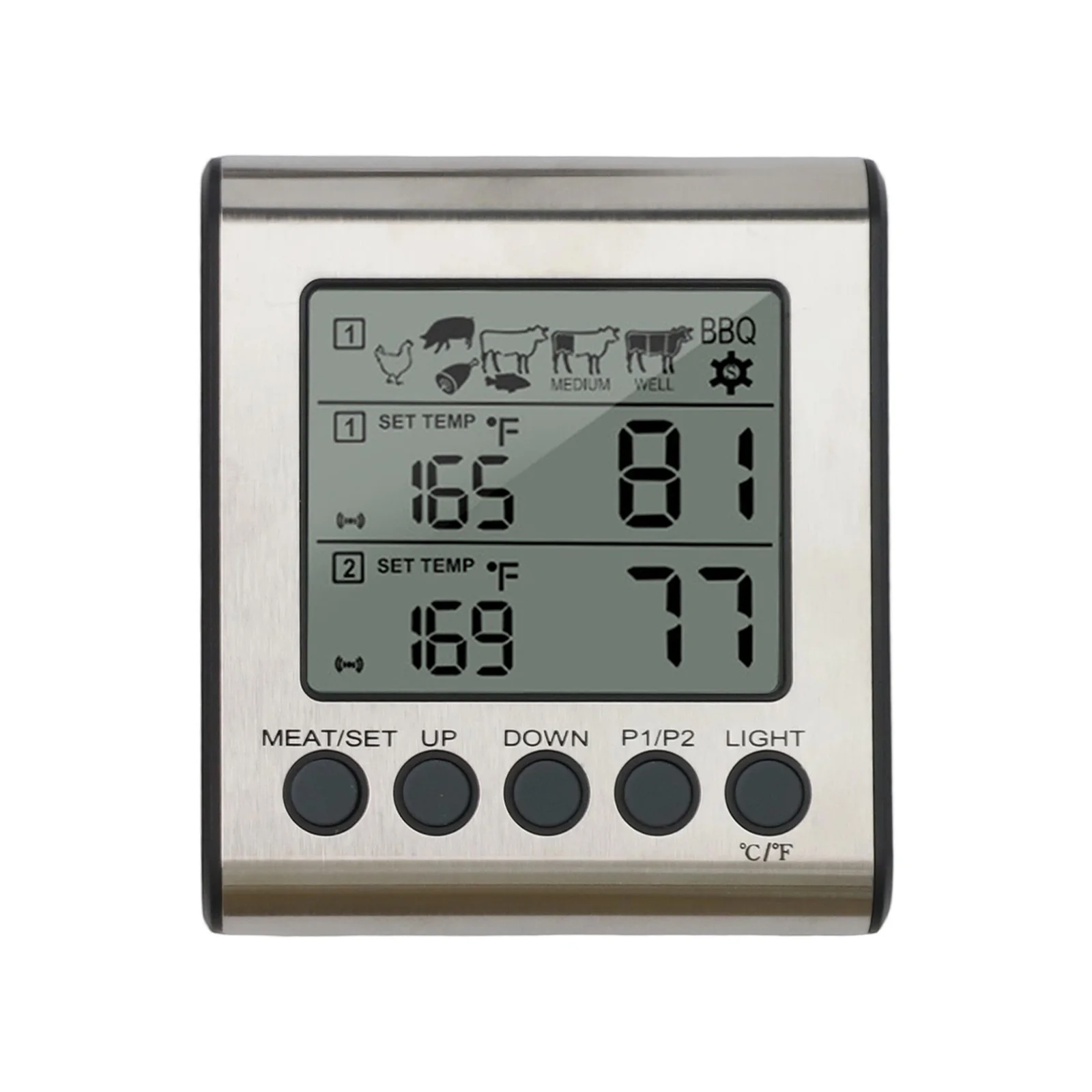 

Kitchen Cooking BBQ Thermometer Temperature Alarm Device 10*8.5cm Beeping Temperature Alerts Flashing Alarm Lights