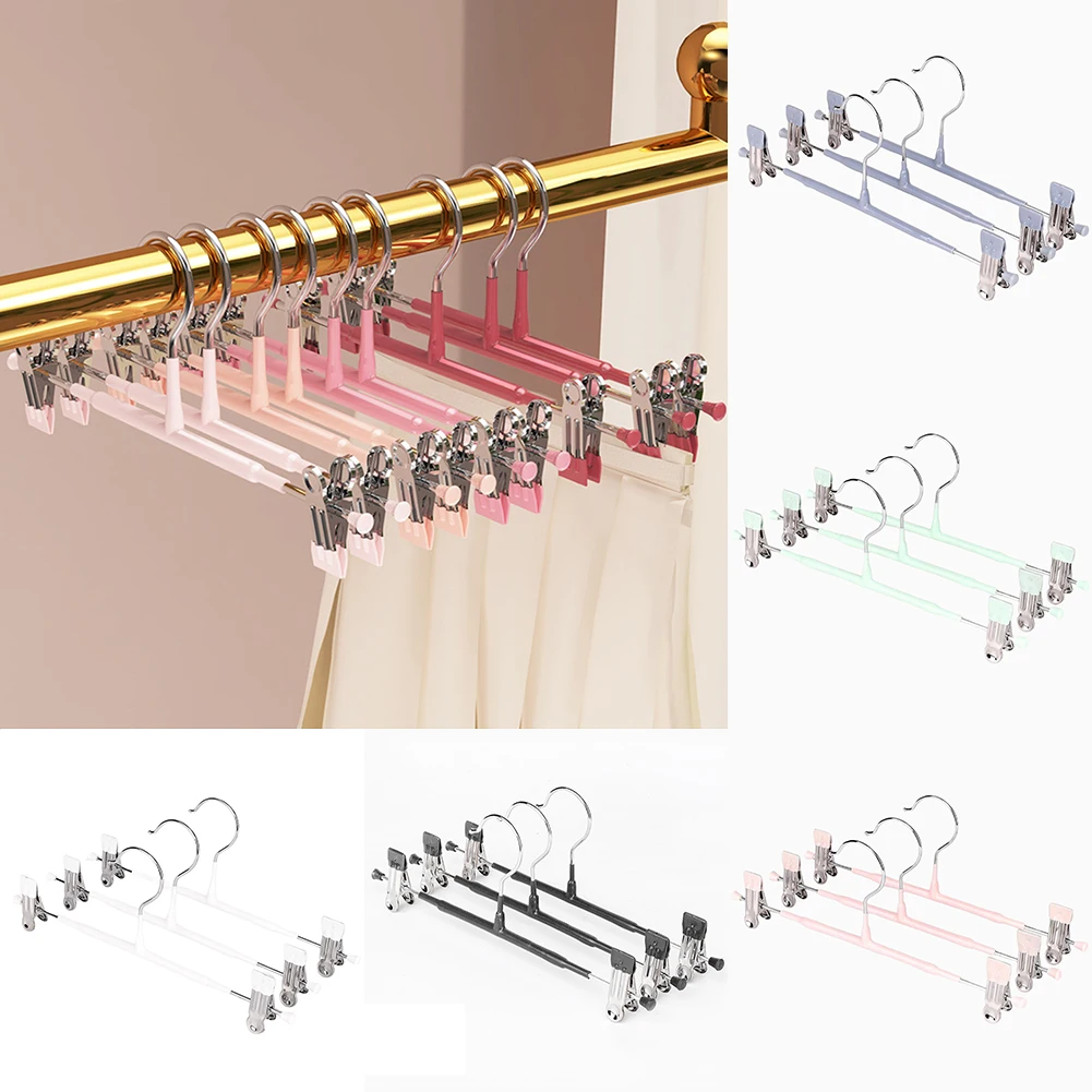 5pcs Metal Clothes Drying Racks One Word Clothespin With 2 Clips Multifunctional Thicken Bold Pants Hanger Wardrobe Hangers