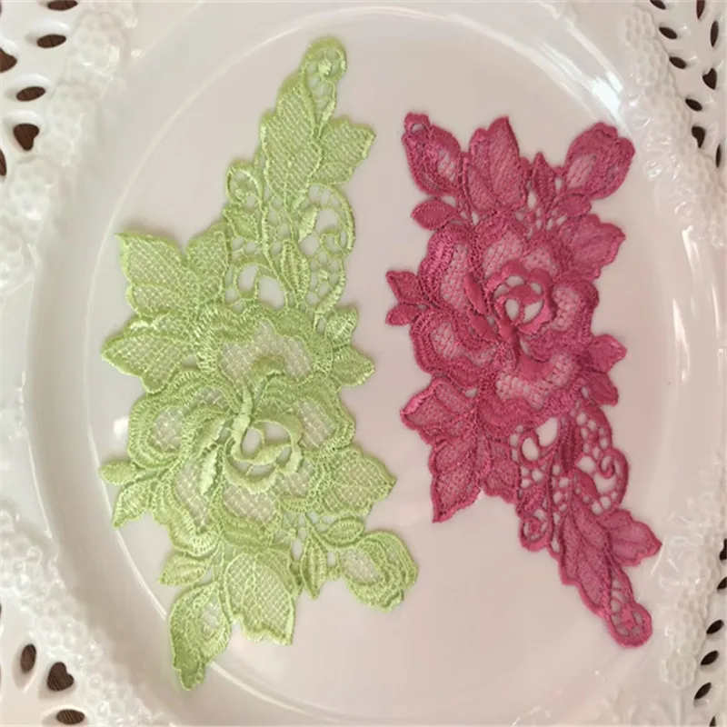 10Pcs/Lot 13*7cm Shiny Pink Purple Green Hollow Gradient Sewing Motif Venise Lace Applique for Garment Embroidery Lace Patches