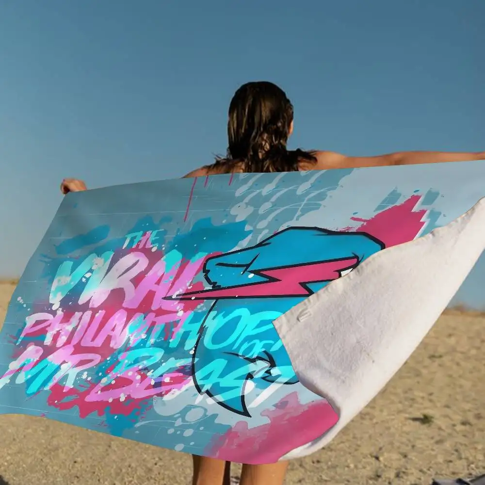 Video Blogger M-MrBeast Microfiber Blanket Quick Drying Beach Towels Oversized Printing Super Absorbent Pool Towel Blanket