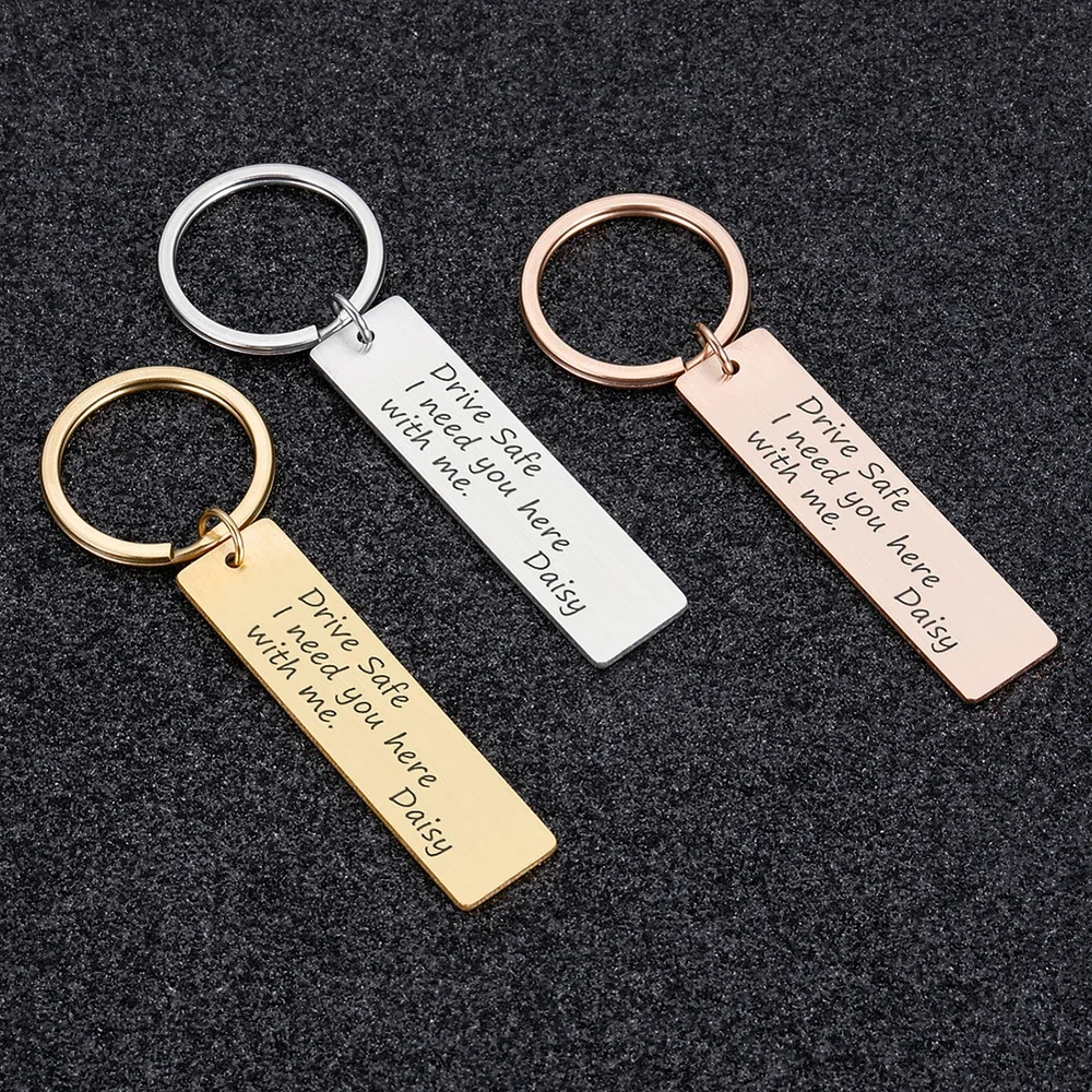 Drive Safe Keychain Custom Engraved Name Keyring Drive Safe I Need You Here with Me for Couples Men Women Husband Gift Key Chain