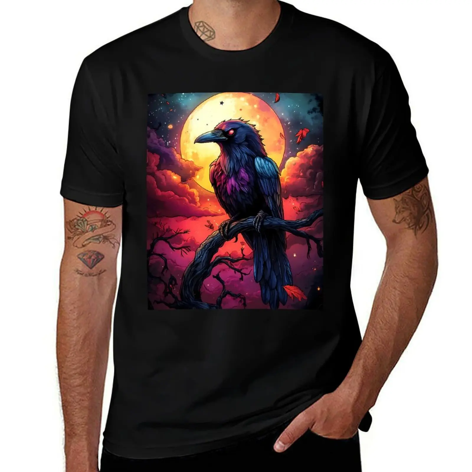 

Футболка с изображением животных, Mystic Raven Crimson Eyes Watching Over Moonlit Twilight, футболка для спортивных фанатов, футболка в стиле аниме, мужские футболки