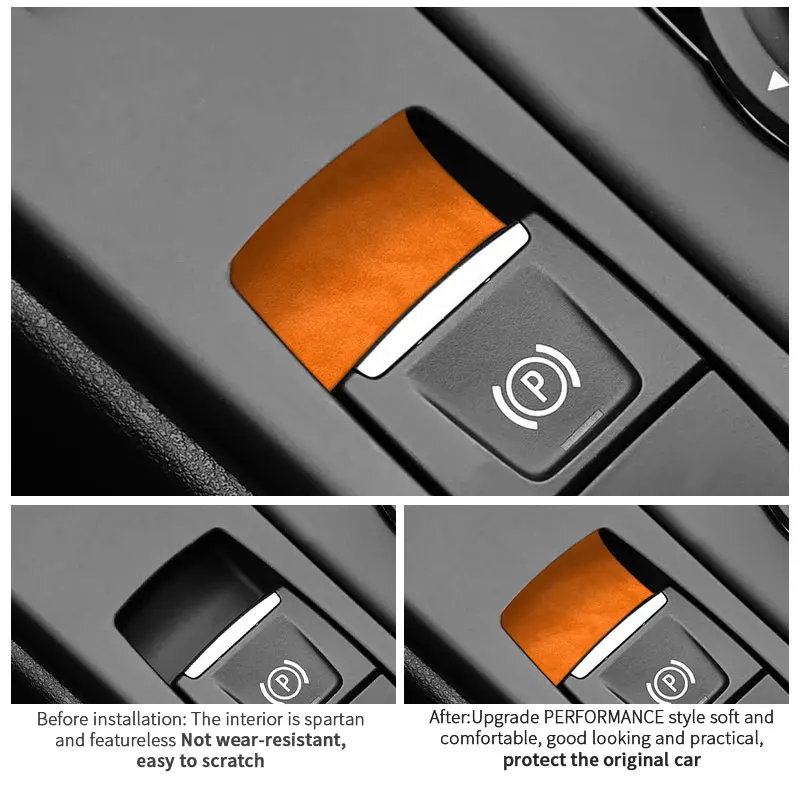 For BMW X1 F48 (2016-2022) Center Console Handbrake Button Knob Trim Sticker Car Interior Tuning Accessories Made of Alcantara 3